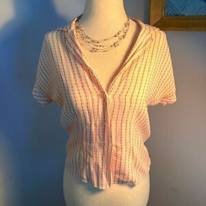 vintage striped blouse red and white delicate sheer button up